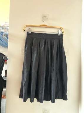 Costume Dept. Black Pleated Satin Midi Skirt
